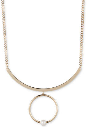 DKNY Gold-Tone Imitation Pearl Ring Bar Pendant Necklace, Created for Macy's