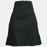 Black Cotton Structured A Line Skirt  