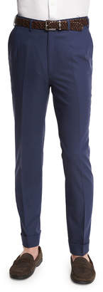 Brioni Micro-Tic Flat-Front Trousers, Navy