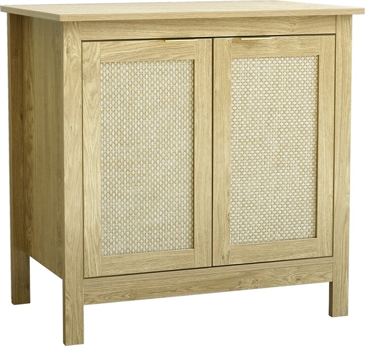 Anmytek Oak Accent with 2Doors Rattan Buffets Sideboard with