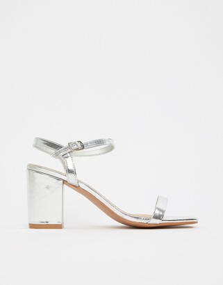 Glamorous Wide Fit Silver Block Heeled Sandals