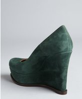 Thumbnail for your product : Fendi Forest Green Suede Logo Platform Wedge Heels