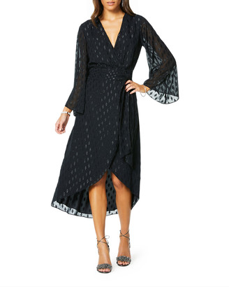 long sleeve metallic wrap dress