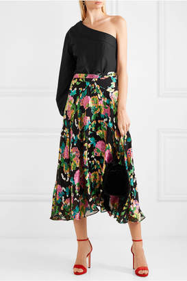 Saloni Ida Floral-print Devore Silk-blend Satin Midi Skirt