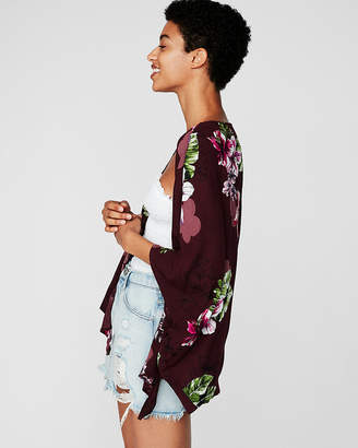 Express Floral Tie Front Kimono Sleeve Top