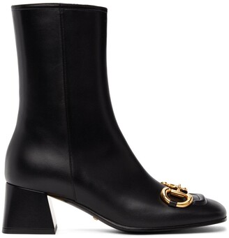 Gucci Black Horsebit Mid Heel Ankle Boots