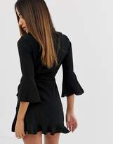 Thumbnail for your product : Outrageous Fortune ruffle wrap dress with fluted sleeve in black