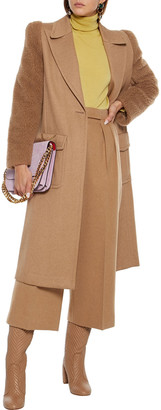 Fendi Faux Shearling-paneled Embroidered Camel Hair Coat
