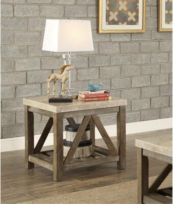 Everly Quinn Industrial Style Angled Support 1Pc End Table With Bottom Shelf Wooden Living Room Furniture Side Table