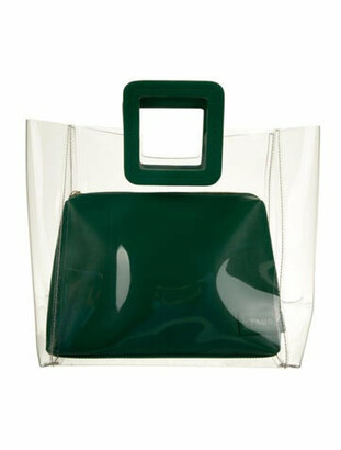 Clear Green Vinyl Plastic Bag Tote Crossbody Shopper Square Handles Strap PVC