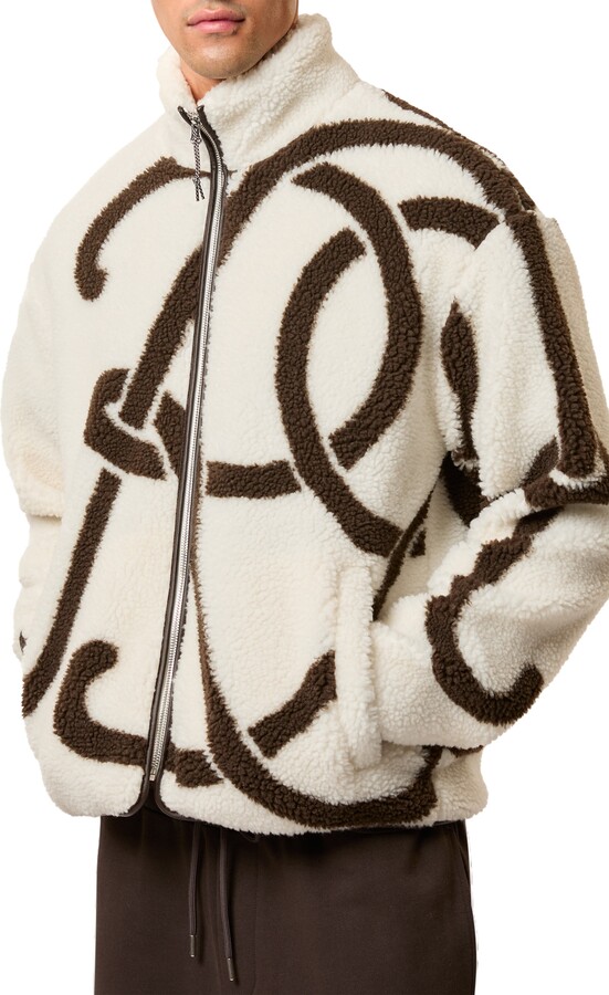 Reiss Kidd Logo Print High Pile Fleece Jacket