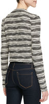 Thumbnail for your product : Neiman Marcus Cusp by Slub French Terry Striped Asymmetric Zip Jacket, Oatmeal/Black