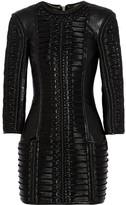 Thumbnail for your product : Balmain Stitched wool-paneled leather mini dress