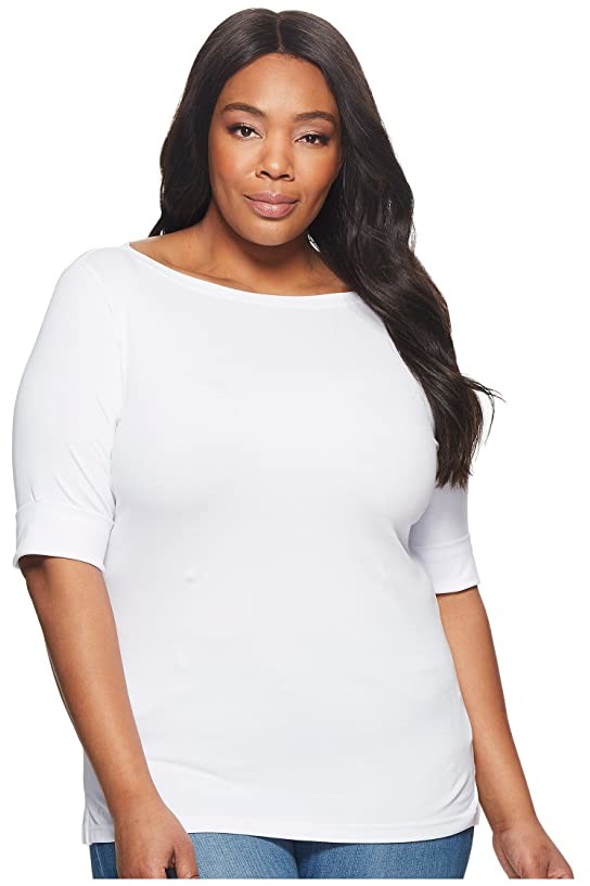 Lauren Ralph Lauren Plus Size Tops Shop The World S Largest Collection Of Fashion Shopstyle When you envision ralph lauren you may think preppy and polo shirts, but his fashions are timeless classics and represent the american dream in luxurious fabrics. plus size stretch cotton boat neck tee white women s t shirt