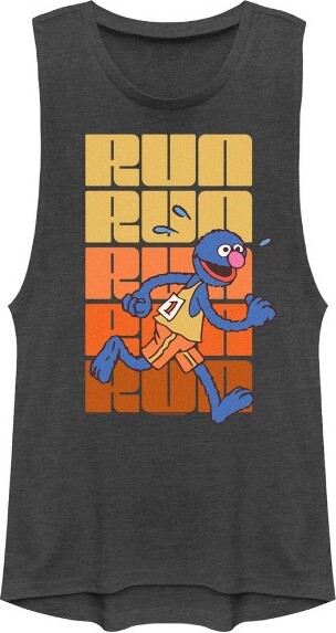 Sesame Street Junior'sSesameStreetGroverRunRepeatFestivalMuscleTee-Charcoal-XLarge