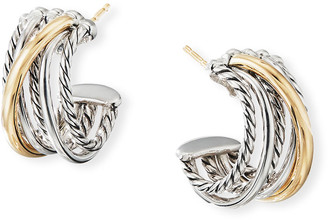 David Yurman DY Crossover Huggie Hoop Earrings w/ 18k Gold
