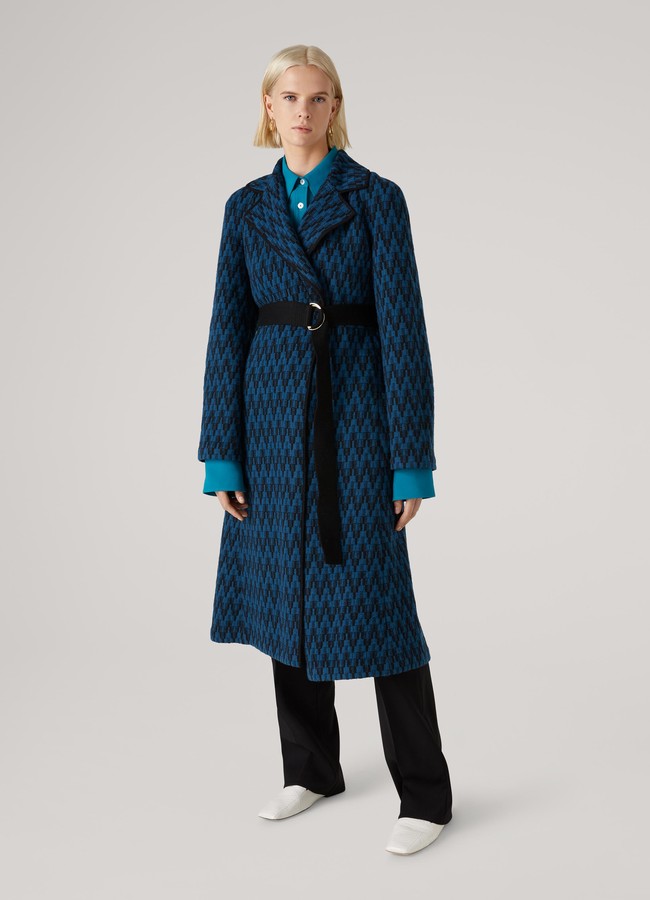herringbone long belted coat