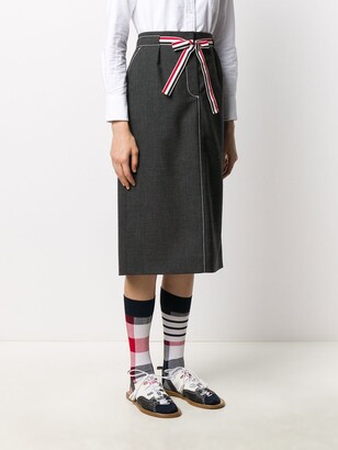 Thom Browne 2ply Fresco Tie Waist Sack Skirt