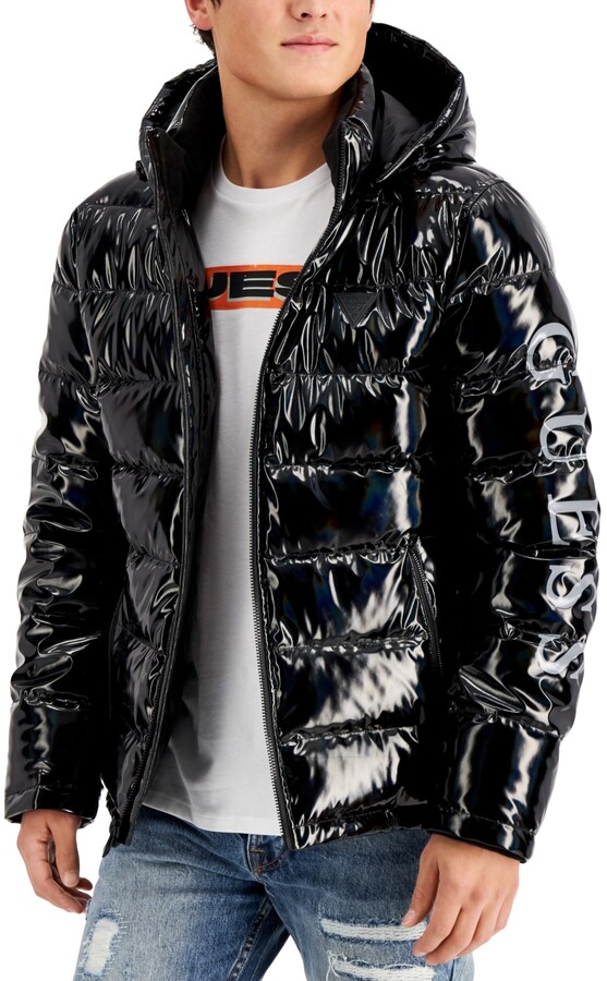 GUESS Men's Holographic Hooded Puffer Jacket - ShopStyle