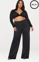 Thumbnail for your product : PrettyLittleThing Plus Chocolate Brown High Waisted Wide Leg Trousers