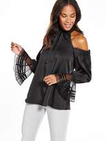Thumbnail for your product : Bardot Lost Ink Pleated Detail Cuff Top - Black