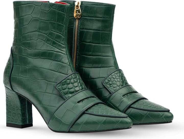 Rosamund Muir London Luciana Green Crocodile Print Loafer Boots