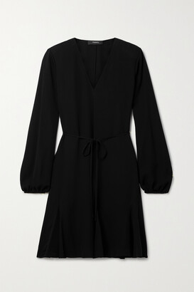 Theory Belted Silk-crepe Mini Dress - Black