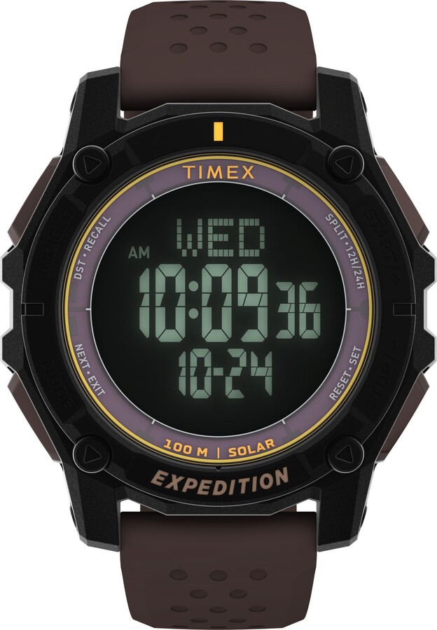Timex Men's Expedition Ridge 49mm Watch - Brown Strap Digital Neg Display Dial Black Case