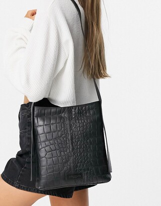 Urban Code Urbancode leather croc print shoulder bag in black