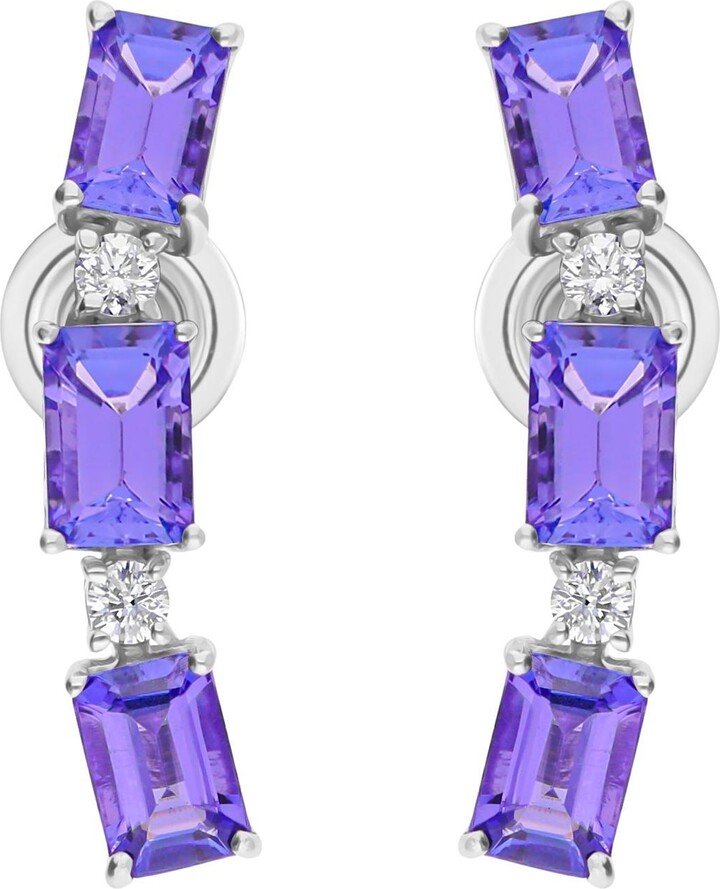 Spectrum Jewels 4.2 Carat Tanzanite Earrings 0.21 Carat Si/h Diamond 18 Karat White Gold Jewelry