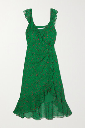 Veronica Beard Amal Ruffled Floral-print Silk-chiffon Midi Dress - Green