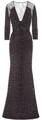 Roberto Cavalli Leopard-print and lace gown