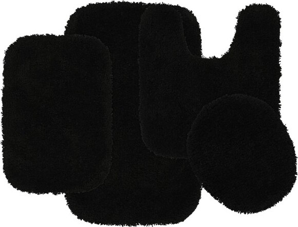 Garland Rug 4pcSerendipityShaggyNylonWashableBathroomRugSetBlack-GarlandRug:IncludesLid&ContourCover,Non-Slip,Tufted