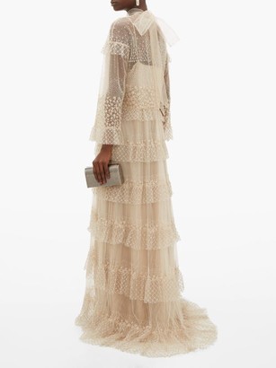 Valentino Beaded Tiered Tulle Gown - Gold