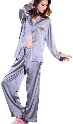 Hzcx Fashion Womens Comfort Sleepwear Long Sleeve Silk Satin Pajama Set PJ Pants 2016100406-90-GR- TAG XS