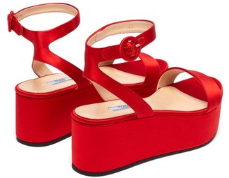 Prada Platform Satin Sandals - Red