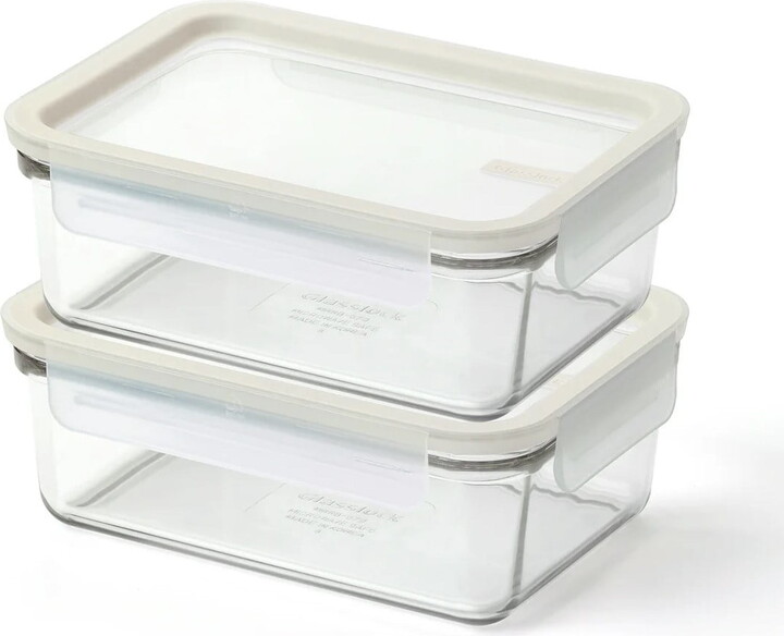 Glasslock Sens 3 Cup Rectangle Glass Food Storage Containers with Lids, Set of 2, Clear
