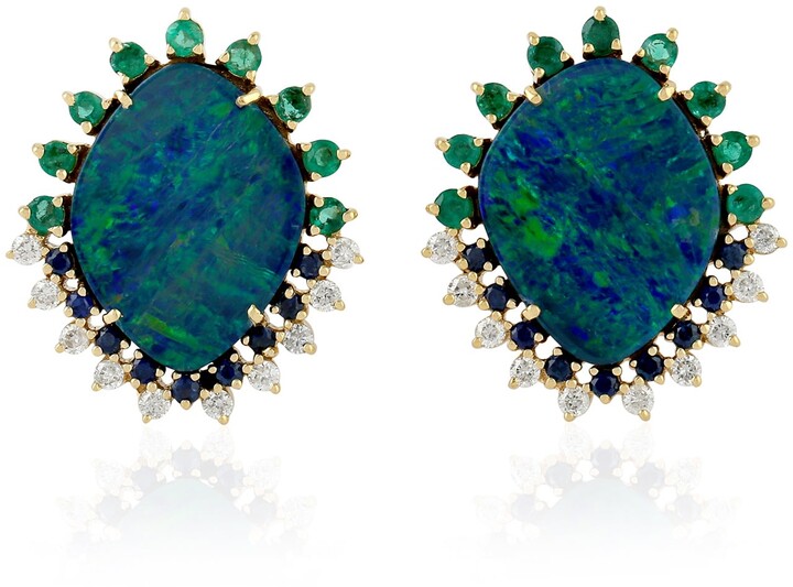Blue Fire Opal Sapphire Silver Women Jewelry Vintage Gems Stud Earrings OH4453