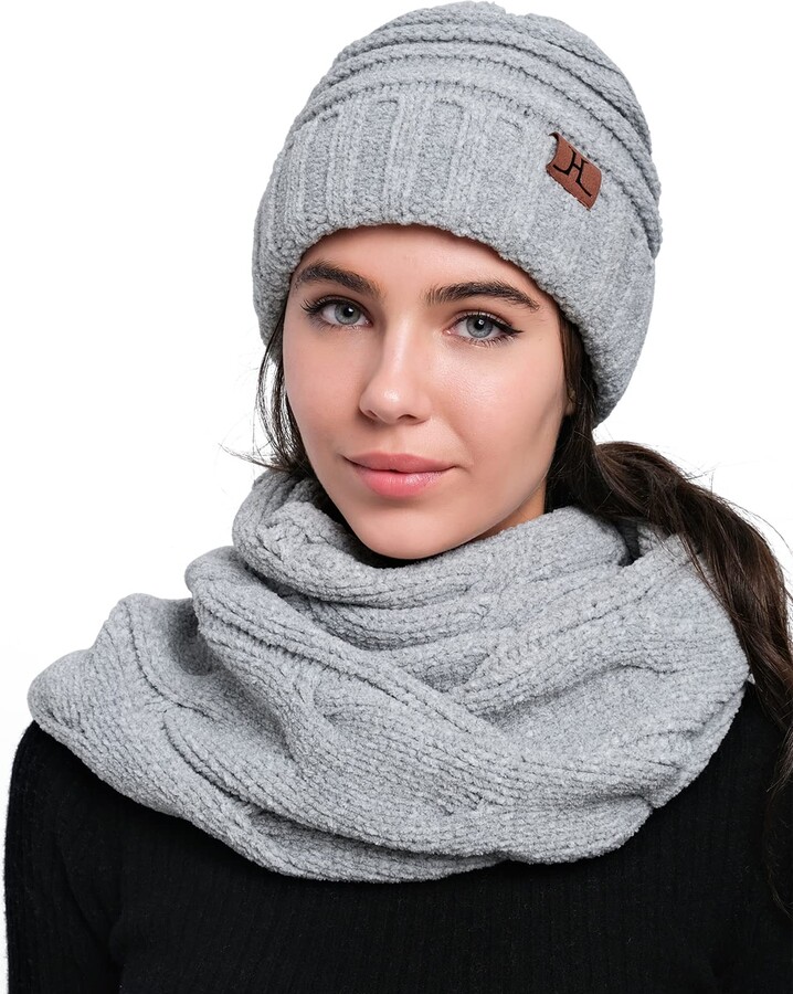 H Hat Scarf & Glove Sets for Women and Girls Super Soft Chenille Gift Set for Her with Beanie