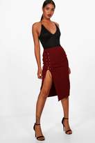 Thumbnail for your product : boohoo Crepe Extreme Lace Up Slit Column Midi Skirt