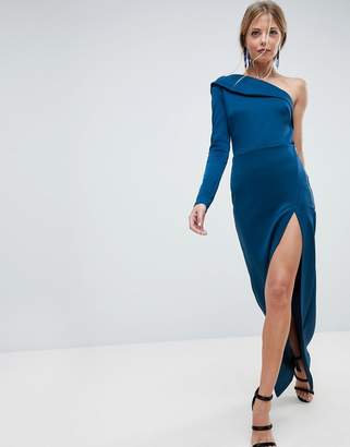 ASOS Design One Shoulder Long Sleeve Thigh Split Maxi Dress