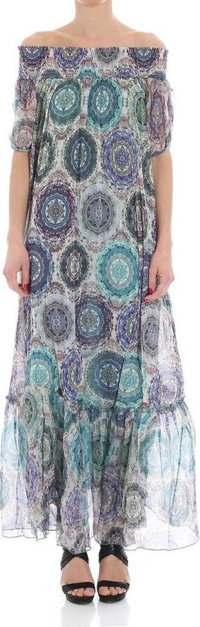 Fuzzi Off-Shoulder Printed Maxi Dress