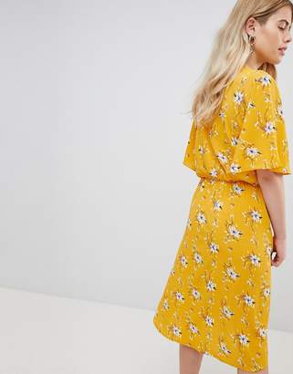 New Look Printed Flutter Sleeve Tie Front Wrap Midi Summer Dress