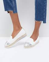 Thumbnail for your product : Dune Slip White Leather Espadrilles With Silver Toe Cap