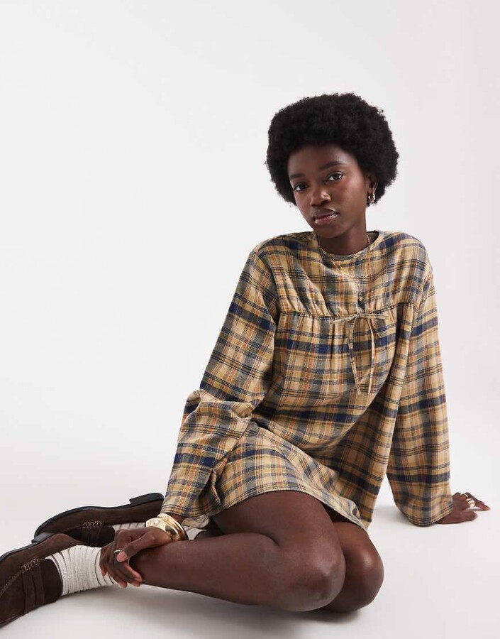 NATIVE YOUTH long sleeve dress in yellow plaid