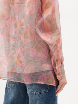 Raey Watercolour Floral-print Silk-organza Shirt - Pink Print