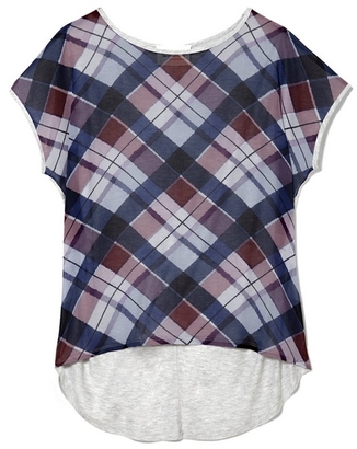 Vince Camuto Plaid Mixed-material Tee