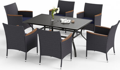 Alphamarts 6 - Person Metal Patio Dining Set With Rectangular Table