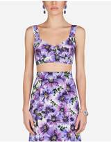 Thumbnail for your product : Dolce & Gabbana Cropped Anemone-Print Charmeuse Corset