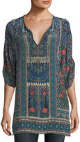 Thumbnail for your product : Tolani Aster 3/4-Sleeve Printed Silk Long Tunic